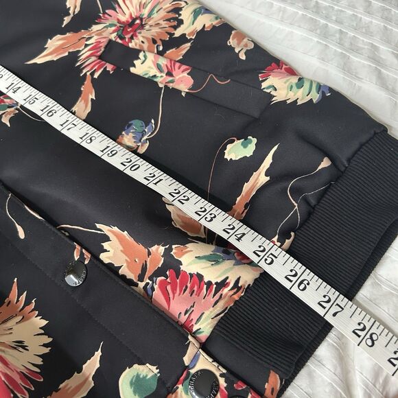 Chaps Satin Bomber Jacket Size L Black Pink Floral Colorful Snap Buttons - Picture 15 of 16